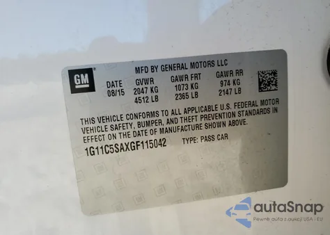 2016 Chevrolet Malibu Limited Lt z USA, uszkodzony, nr VIN 1G11C5SAXGF115042